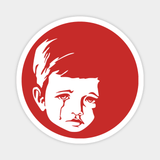 Faces - crying gypsy boy on a red and orange floral background Magnet